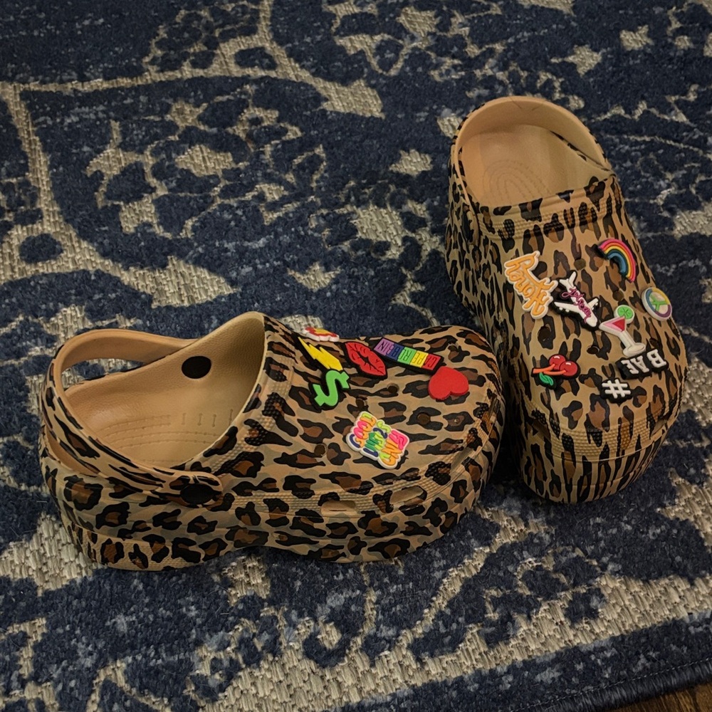 Leopard Print Clogs with Colorful Charms